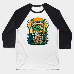 Halloween Cat Zombie Mummy Baseball T-Shirt